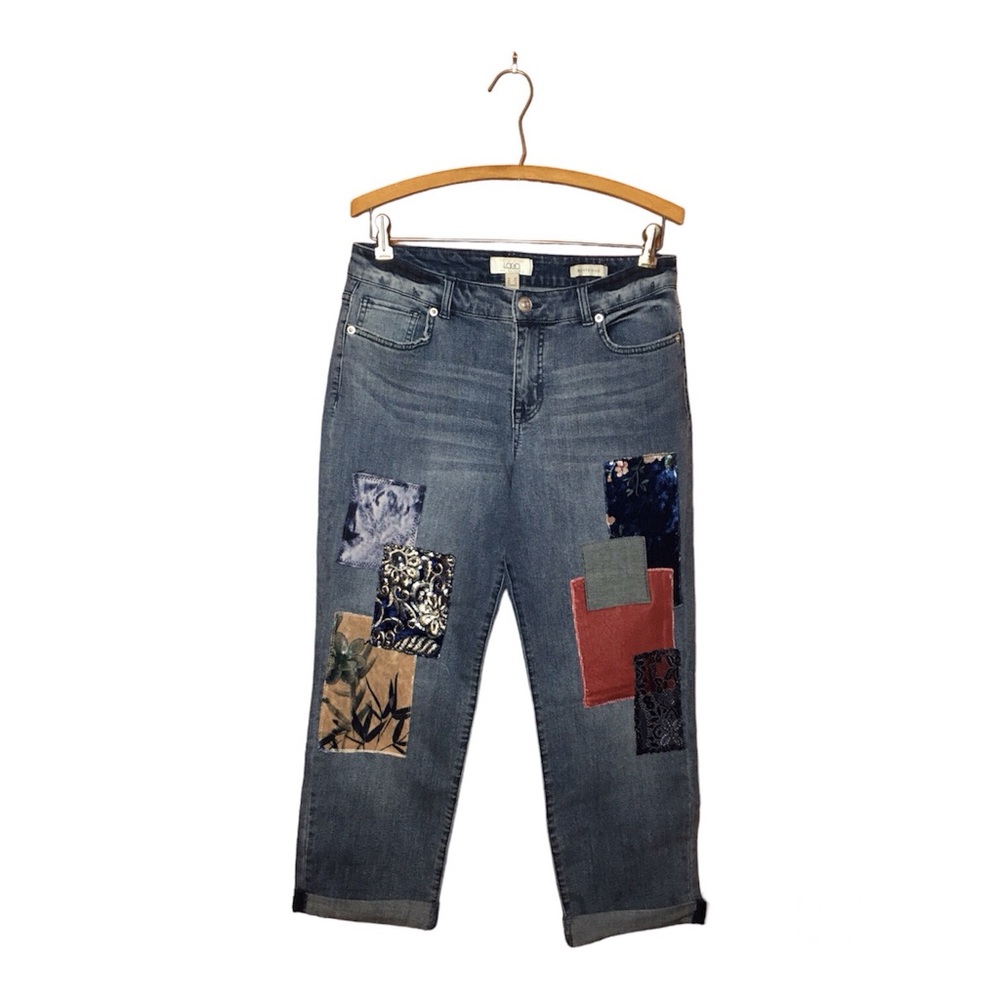 LOGO by Lori Goldstein Limited Edition Velvet Patchwork Jeans Medium Wash 8P